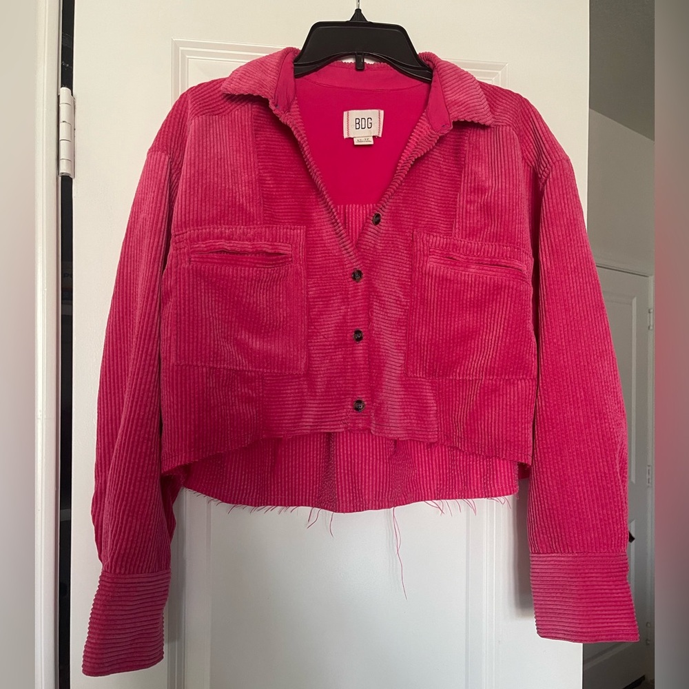 BDG Pink Corduroy Collared Crop Shirt